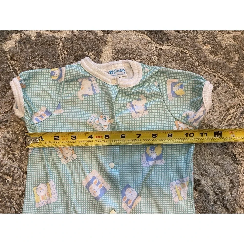 VTG CARTERS Baby 3-6M Green Neutral Romper Outfit USA Animals Snap